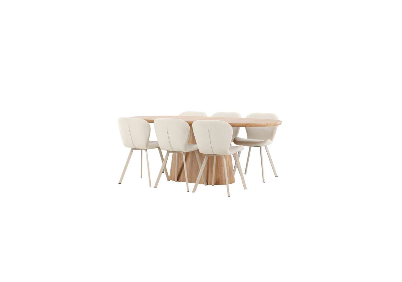 Der Esstisch Stjärnö mit Lilja Stühlen von Venture Home bietet modernes Design und Komfort für ein elegantes Esszimmer.