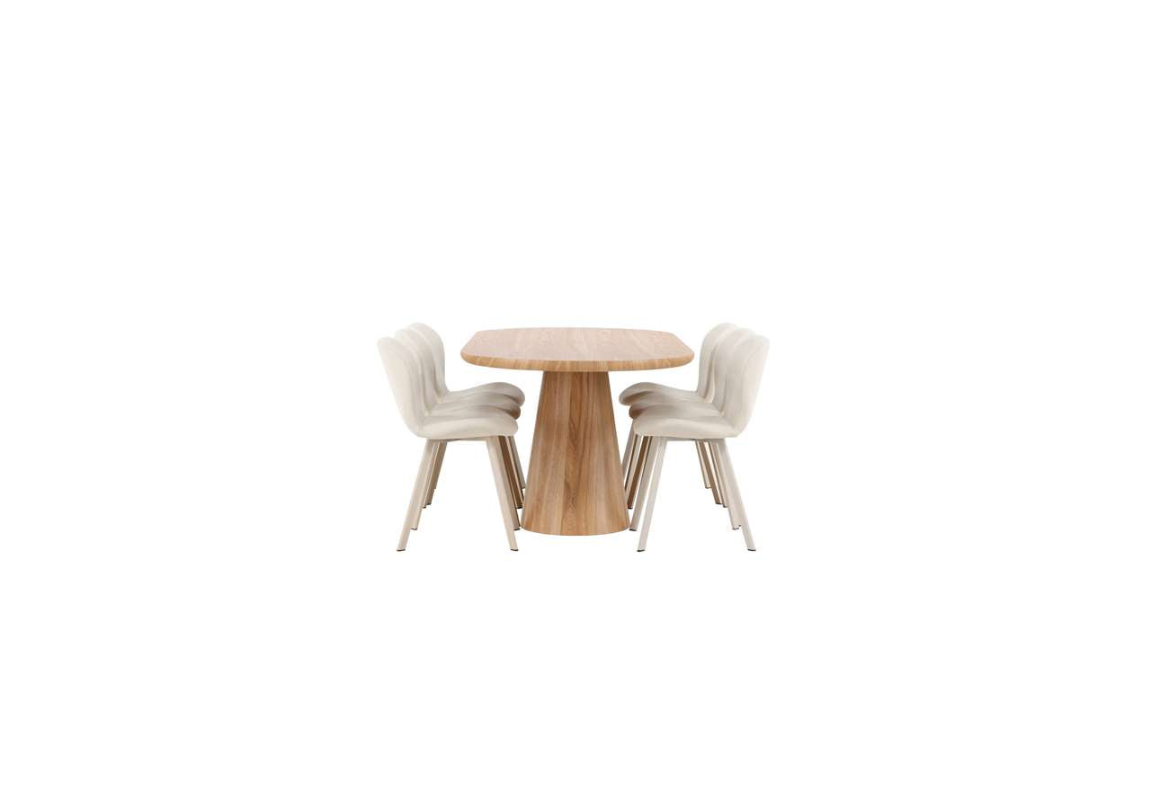 Der Esstisch Stjärnö mit Lilja Stühlen von Venture Home bietet modernes Design und Komfort für Ihr stilvolles Esszimmer.