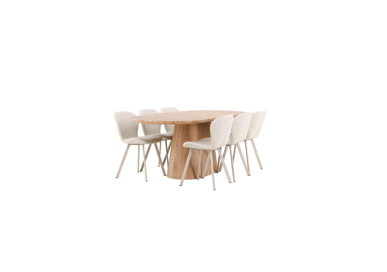 Der Esstisch Stjärnö mit Lilja Stühlen von Venture Home kombiniert modernes Design mit Komfort für ein elegantes Esszimmer.