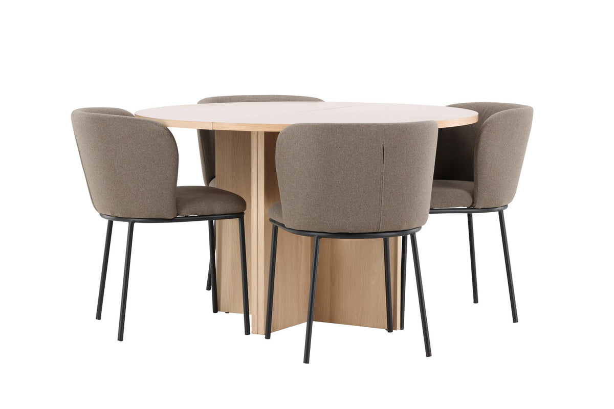 Schwarzer Esstisch Strada aus MDF mit sechs Edina Stühlen mit Samtbezug, ausziehbare Tischplatte, skandinavisches Design von Venture Home.