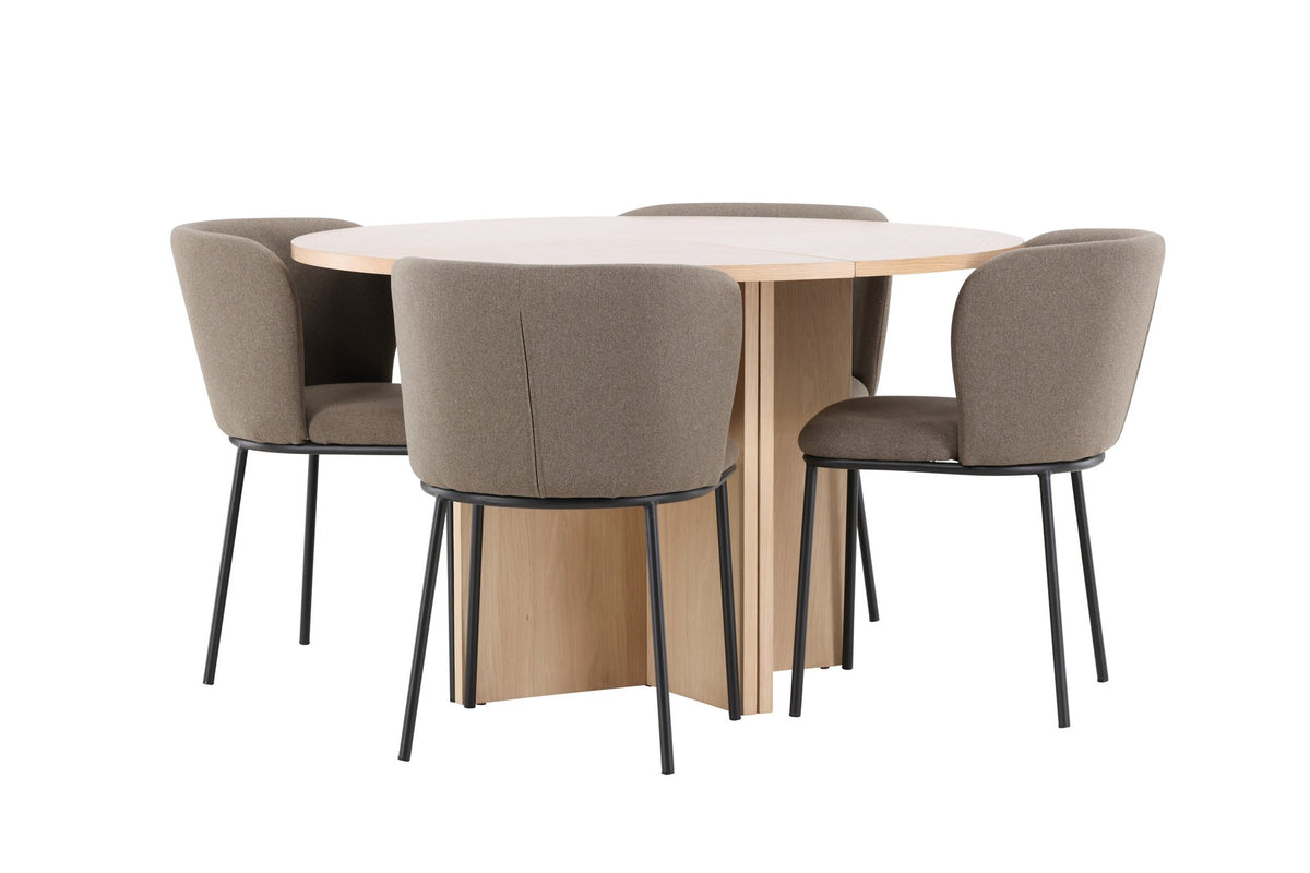 Schwarzer Esstisch Strada aus MDF mit sechs Edina Stühlen mit Samtbezug, ausziehbare Tischplatte, skandinavisches Design von Venture Home.
