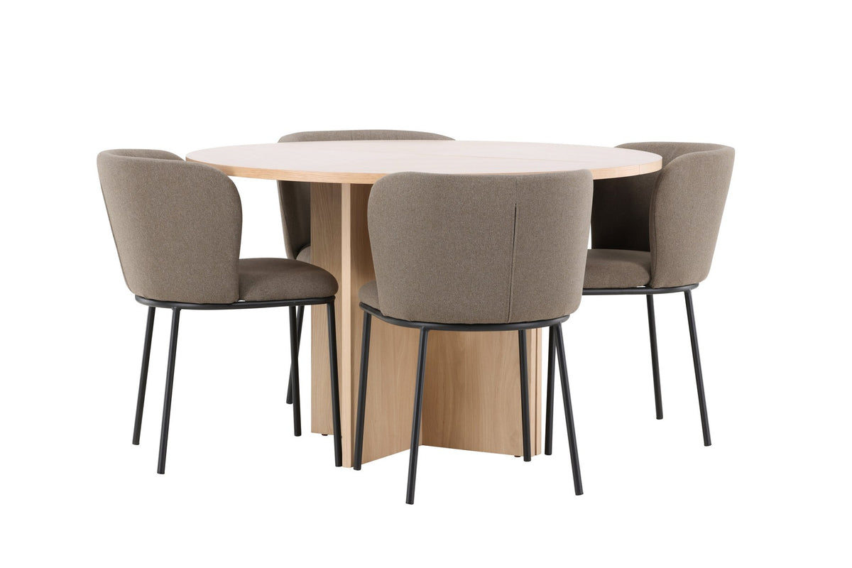 Schwarzer Esstisch Strada aus MDF mit sechs Edina Stühlen mit Samtbezug, ausziehbare Tischplatte, skandinavisches Design von Venture Home.
