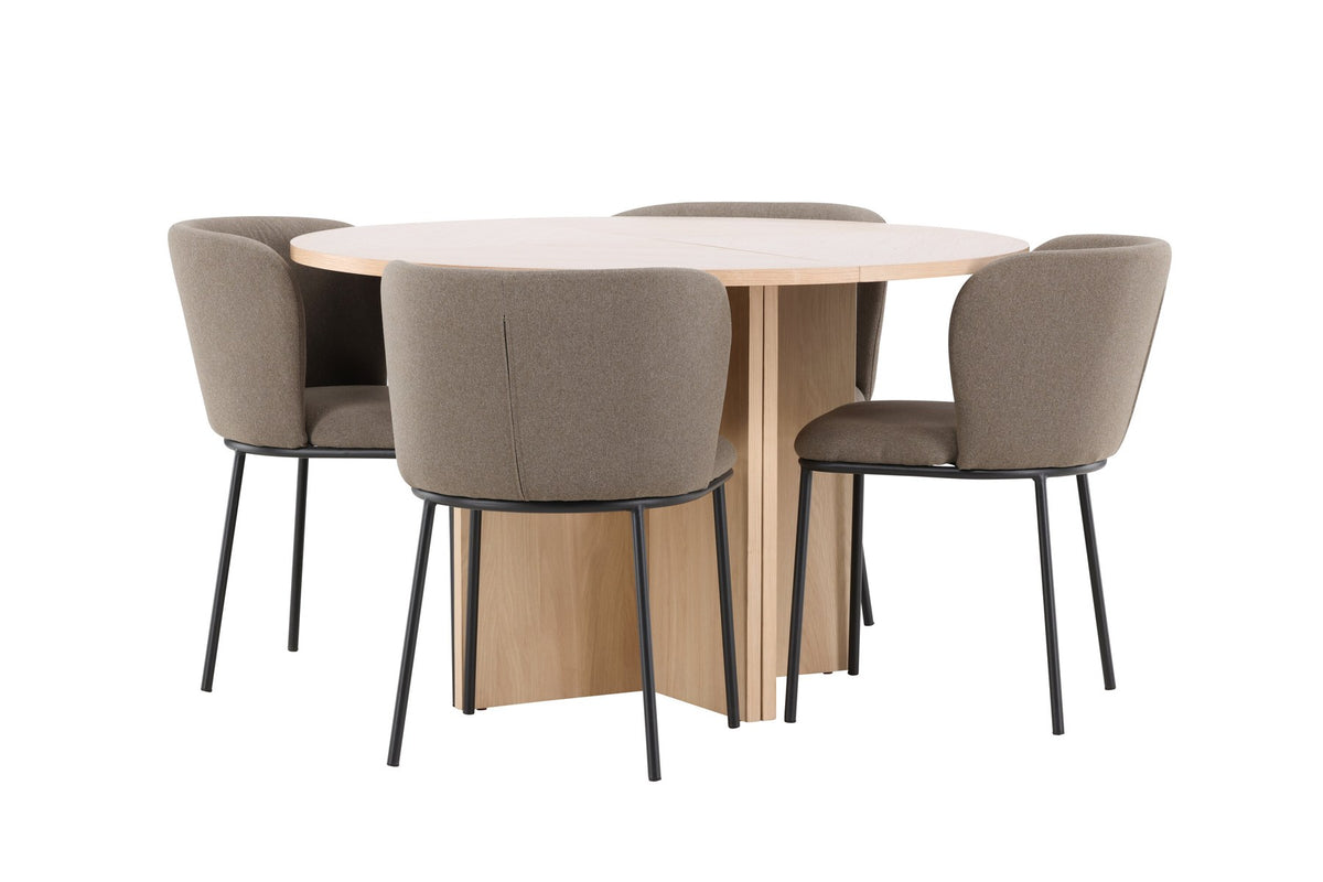 Schwarzer Esstisch Strada aus MDF mit sechs Edina Stühlen mit Samtbezug, ausziehbare Tischplatte, skandinavisches Design von Venture Home.