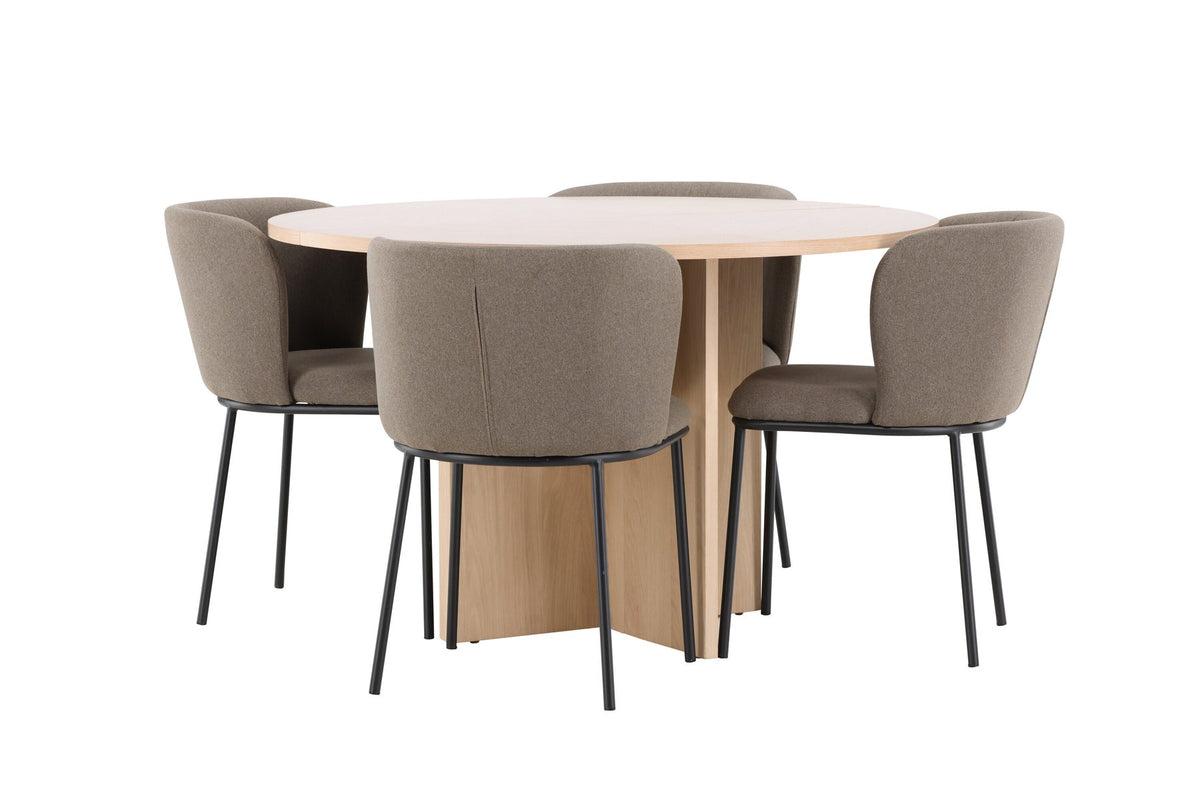 Schwarzer Esstisch Strada aus MDF mit sechs Edina Stühlen mit Samtbezug, ausziehbare Tischplatte, skandinavisches Design von Venture Home.