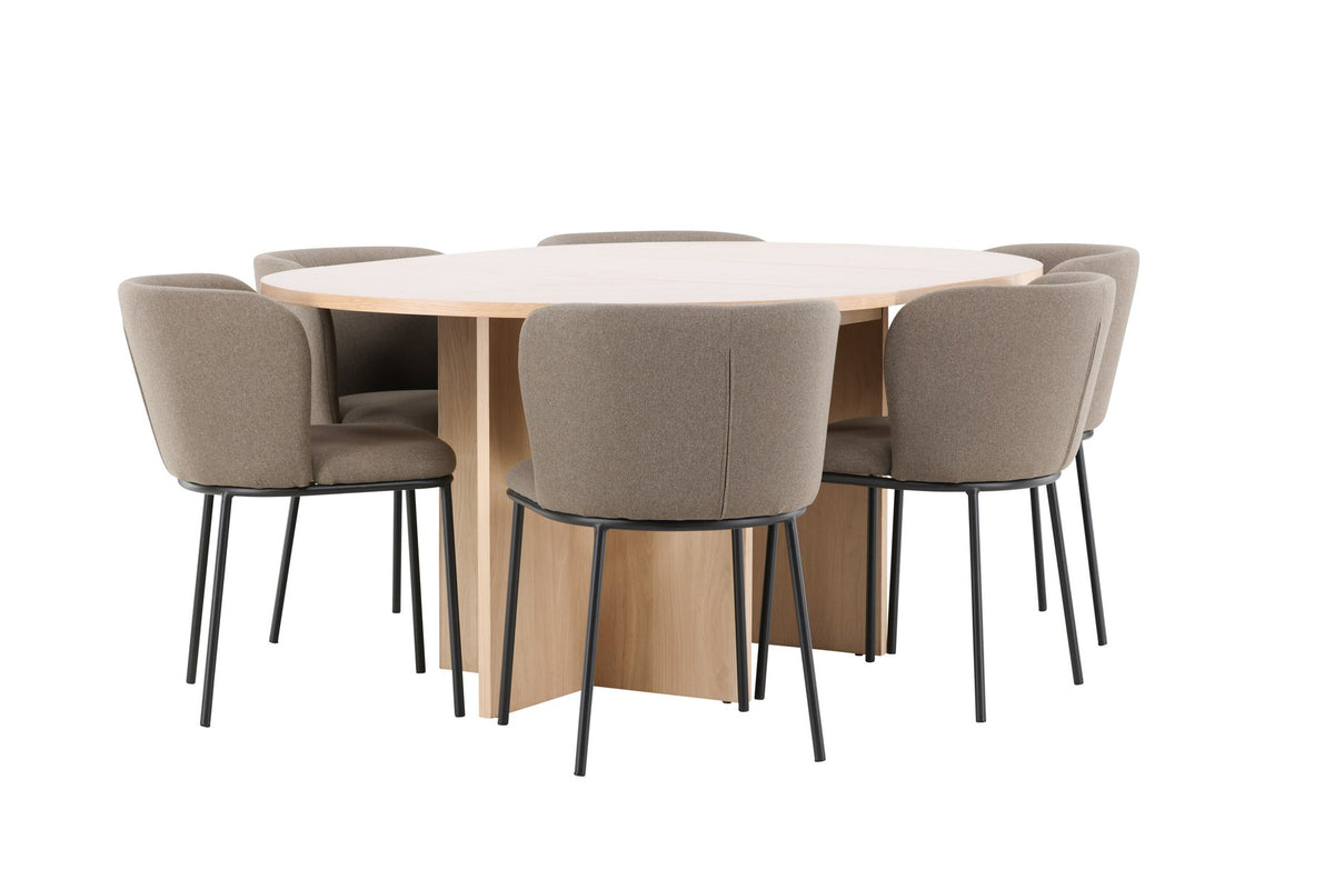 Schwarzer Esstisch Strada aus MDF mit sechs Edina Stühlen mit Samtbezug, ausziehbare Tischplatte, skandinavisches Design von Venture Home.