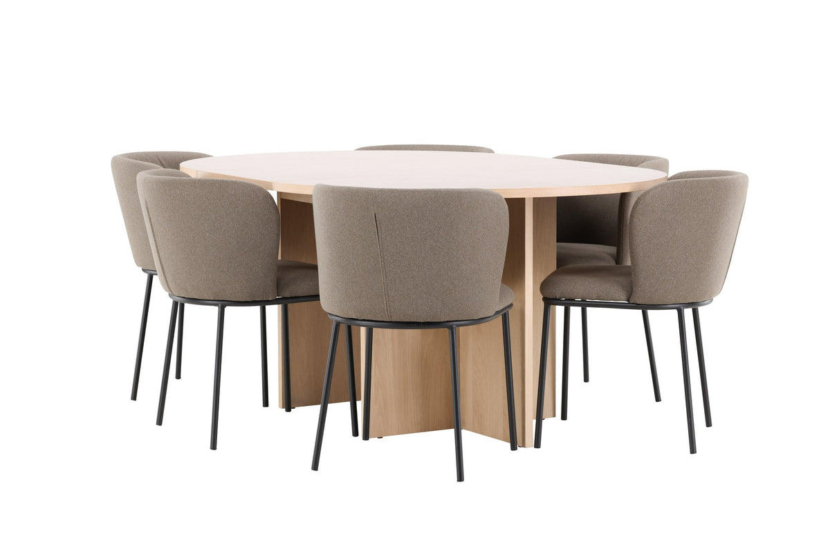 Schwarzer Esstisch Strada aus MDF mit sechs Edina Stühlen mit Samtbezug, ausziehbare Tischplatte, skandinavisches Design von Venture Home.