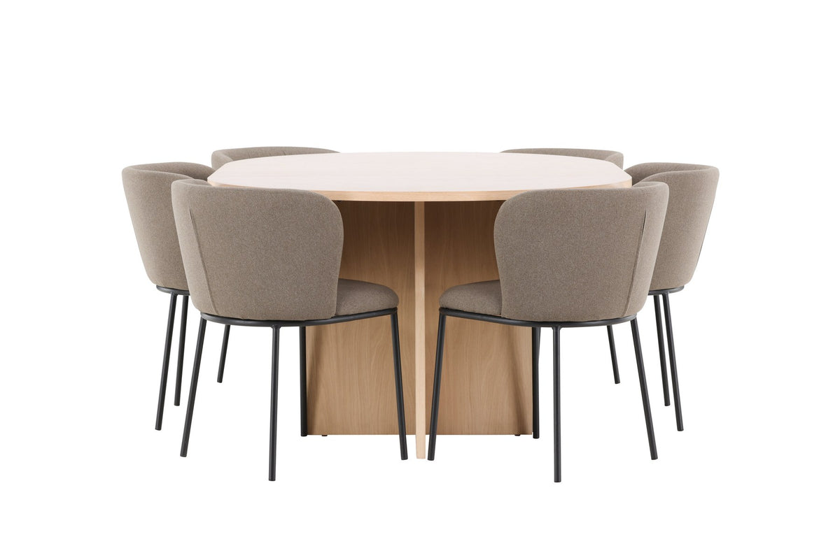 Schwarzer Esstisch Strada aus MDF mit sechs Edina Stühlen mit Samtbezug, ausziehbare Tischplatte, skandinavisches Design von Venture Home.