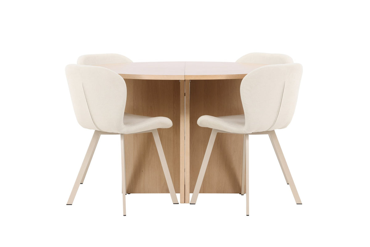 Runder Esstisch Strada aus MDF in White Wash mit sechs Lilja Stühlen, Esszimmerset von Venture Home in schlichtem Design