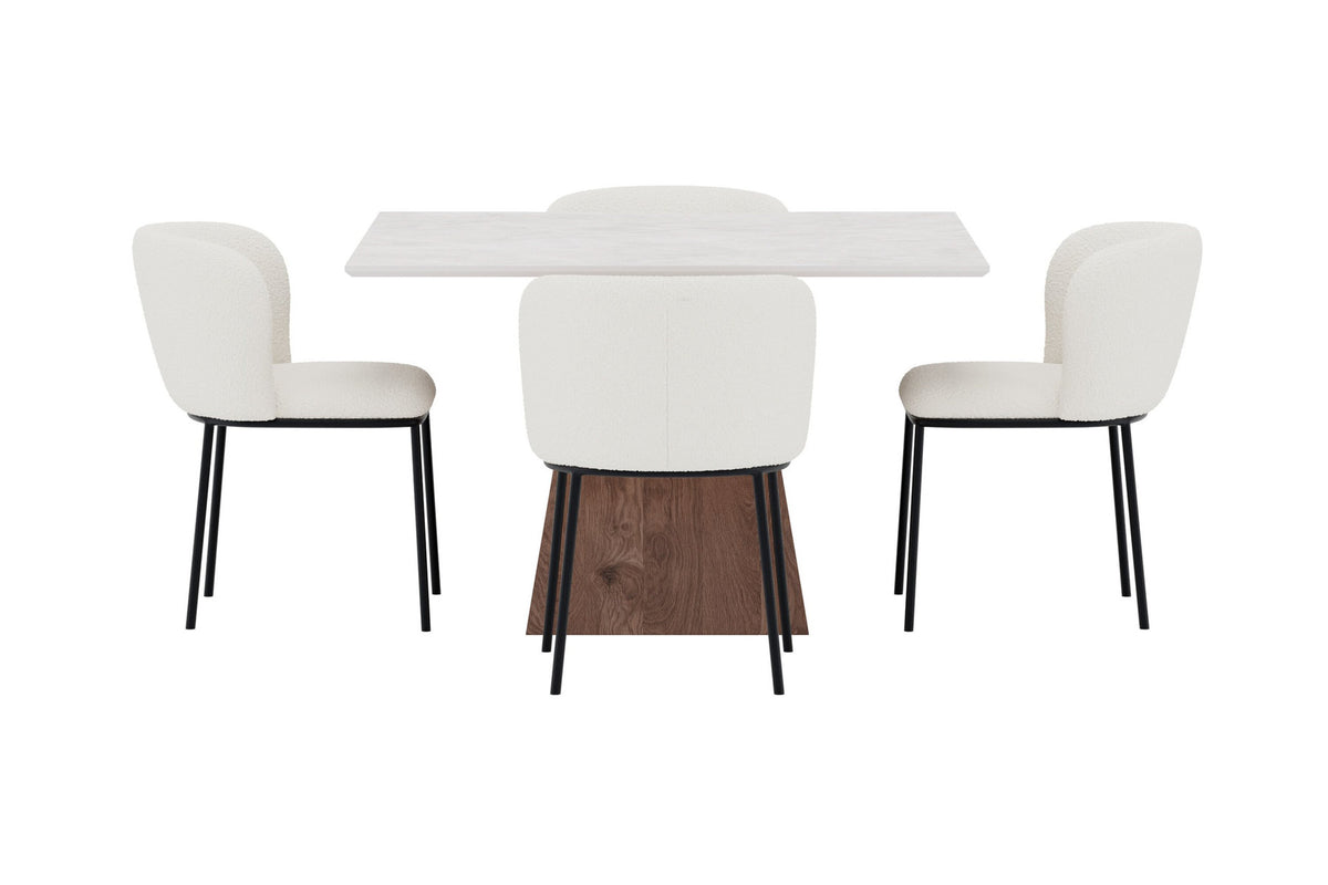 Essgruppe Cael mit Stühlen Edina in Weiss präsentiert im Onlineshop von KAQTU Design AG. Esszimmerset ist von Venture Home