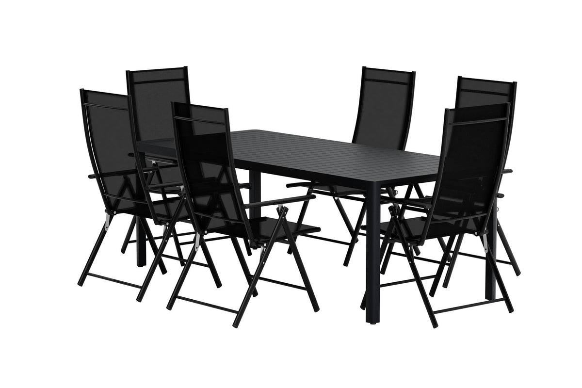 Giardini Esstisch mit Levanzo Stühlen in Schwarz präsentiert im Onlineshop von KAQTU Design AG. Gartentischset ist von Venture Home