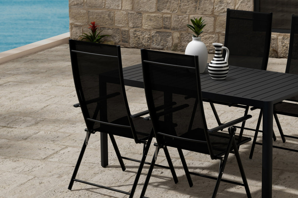 Giardini Esstisch mit Levanzo Stühlen in Schwarz präsentiert im Onlineshop von KAQTU Design AG. Gartentischset ist von Venture Home