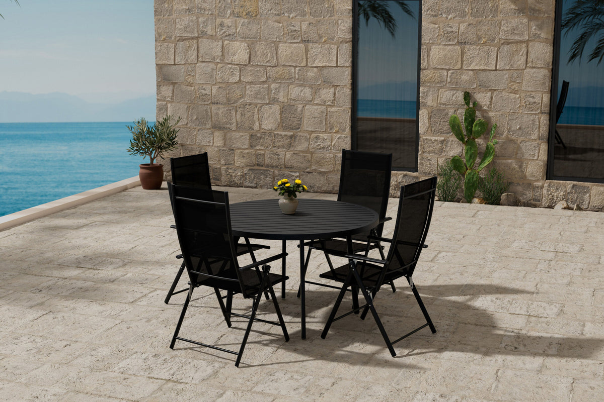 Giardini Esstisch mit Levanzo Stühlen in Schwarz präsentiert im Onlineshop von KAQTU Design AG. Gartentischset ist von Venture Home