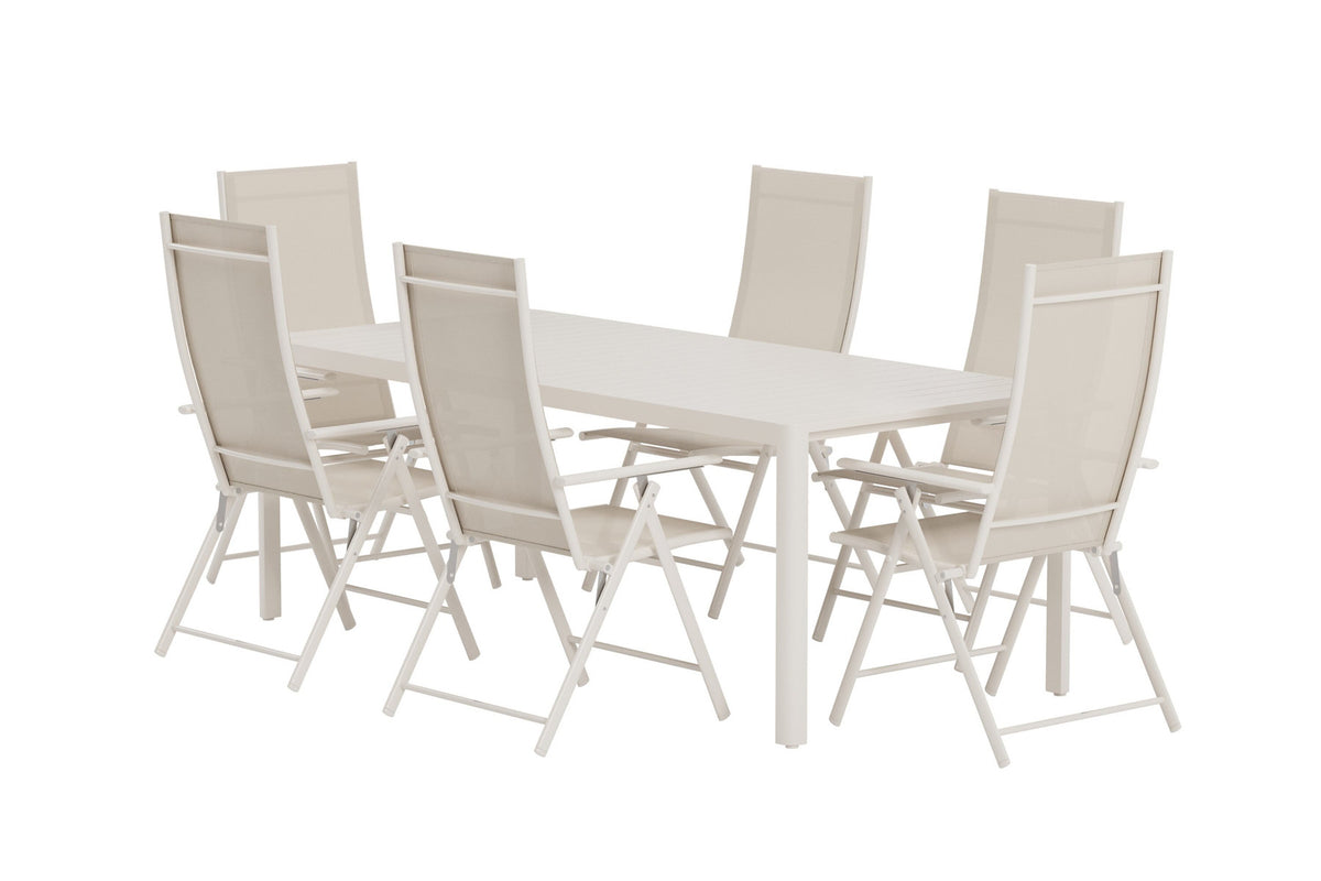 Giardini Esstisch mit Levanzo Stühlen in Beige präsentiert im Onlineshop von KAQTU Design AG. Gartentischset ist von Venture Home