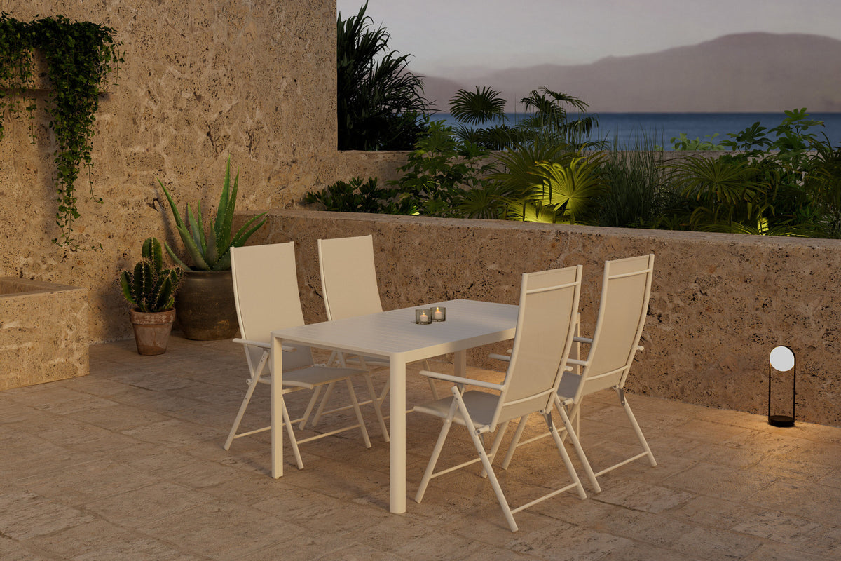 Giardini Esstisch mit Levanzo Stühlen in Beige präsentiert im Onlineshop von KAQTU Design AG. Gartentischset ist von Venture Home