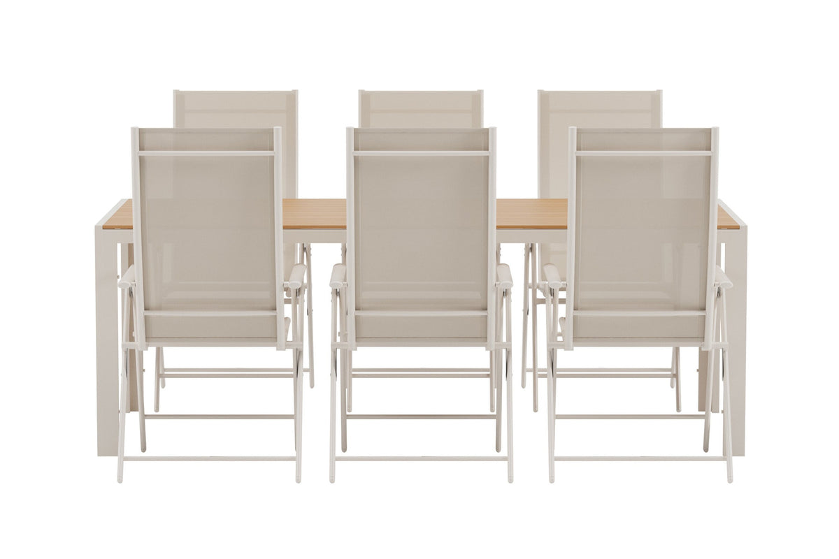 Esstisch mit Levanzo Stühlen in Beige präsentiert im Onlineshop von KAQTU Design AG. Gartentischset ist von Venture Home