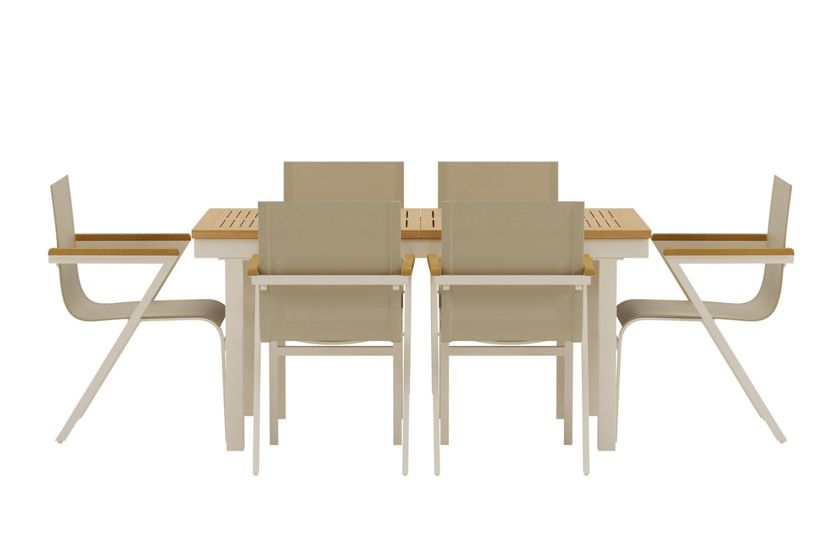 Panama Esstisch mit Mexico Stühlen in Beige präsentiert im Onlineshop von KAQTU Design AG. Gartentischset ist von Venture Home