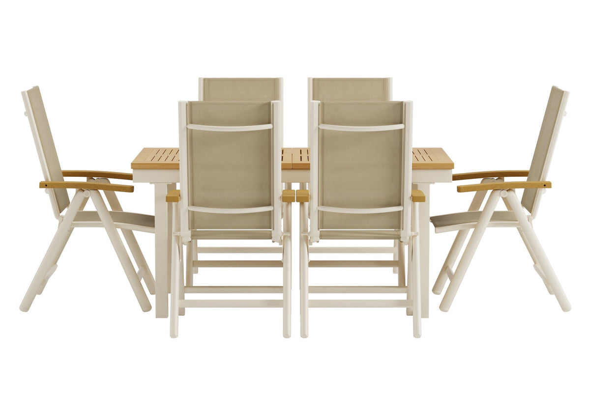 Panama Esstisch mit Panama Stühlen in Beige präsentiert im Onlineshop von KAQTU Design AG. Gartentischset ist von Venture Home