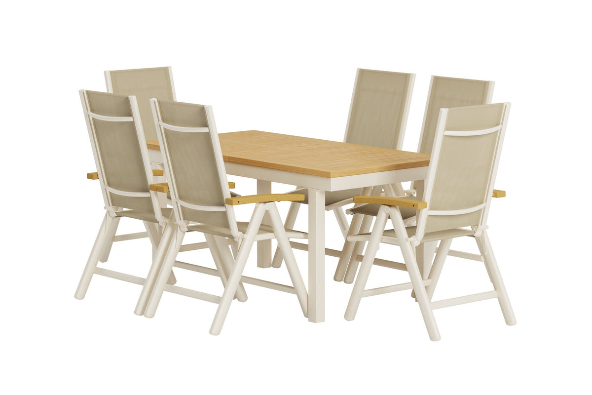 Panama Esstisch mit Panama Stühlen in Beige präsentiert im Onlineshop von KAQTU Design AG. Gartentischset ist von Venture Home