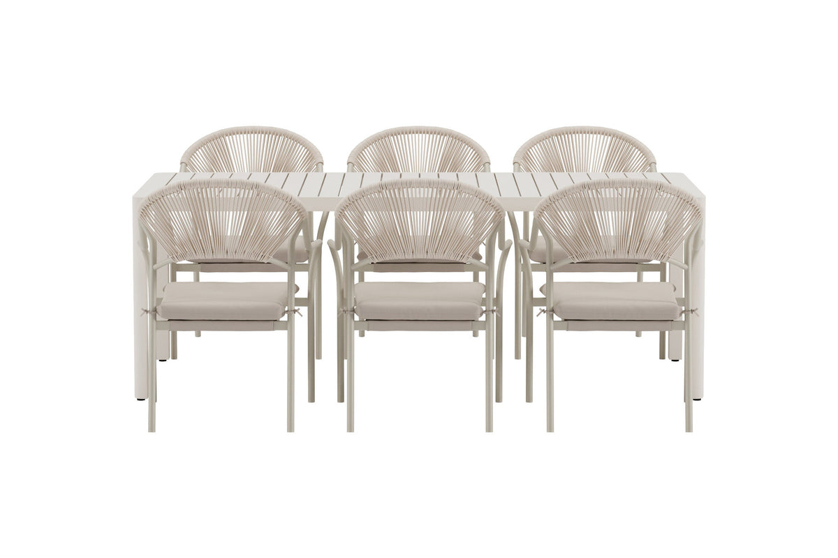 Giardini Esstisch mit Paros Stühlen in Beige präsentiert im Onlineshop von KAQTU Design AG. Gartentischset ist von Venture Home