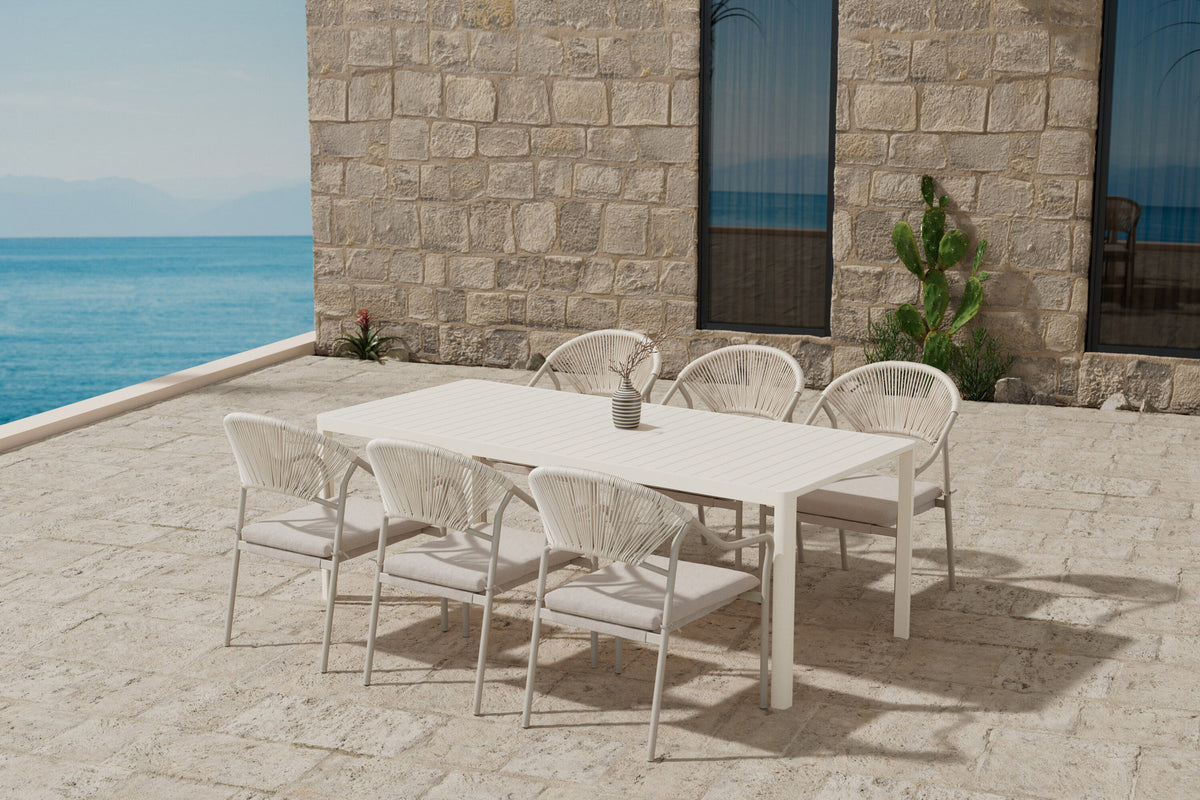 Giardini Esstisch mit Paros Stühlen in Beige präsentiert im Onlineshop von KAQTU Design AG. Gartentischset ist von Venture Home