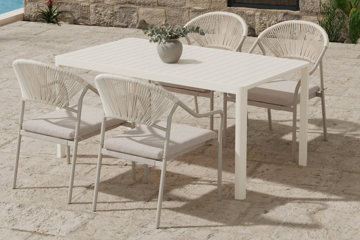Giardini Esstisch mit Paros Stühlen in Beige präsentiert im Onlineshop von KAQTU Design AG. Gartentischset ist von Venture Home