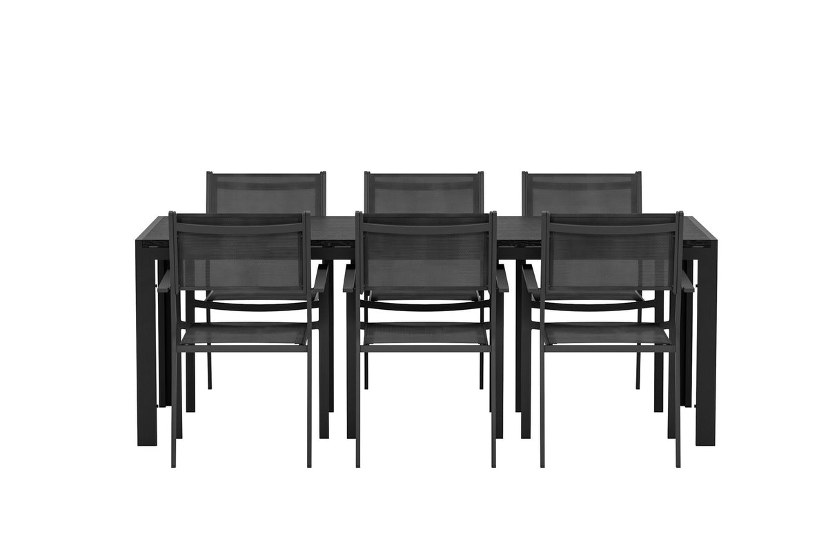 Tisch Mirko mit Copacabana-Stühlen in Schwarz präsentiert im Onlineshop von KAQTU Design AG. Gartentischset ist von Venture Home