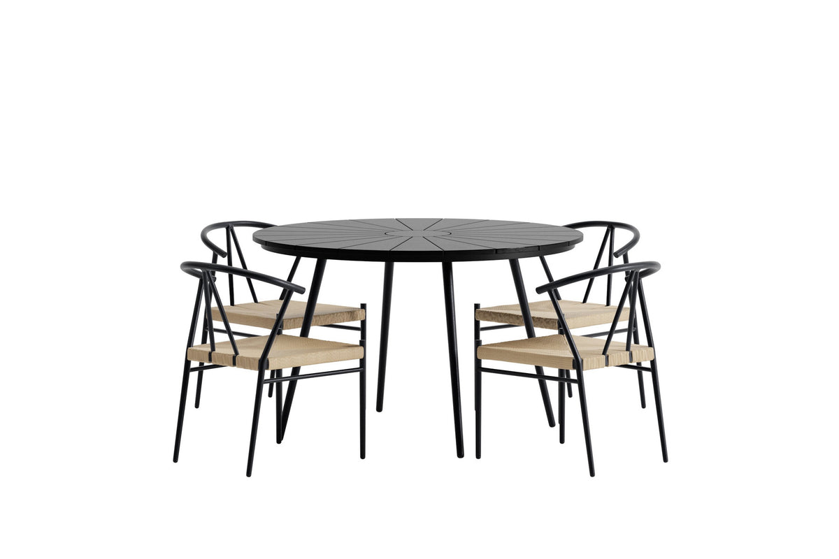 San Vito Esstisch mit Alfons Stühlen in Schwarz präsentiert im Onlineshop von KAQTU Design AG. Gartentischset ist von Venture Home