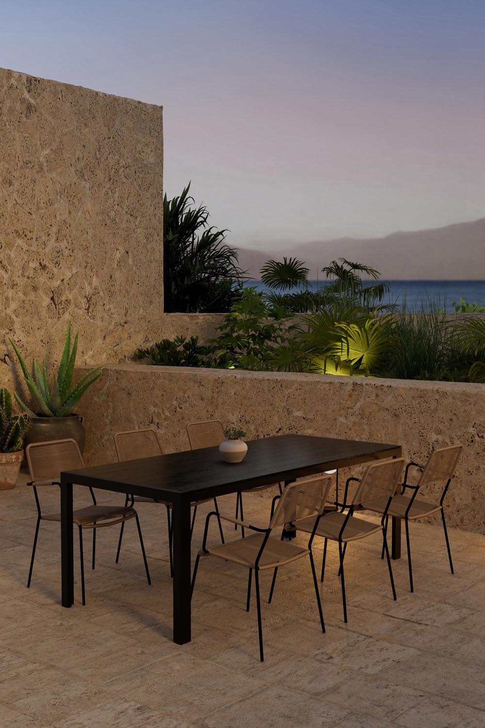 Esstisch mit Lindos Stühlen in  präsentiert im Onlineshop von KAQTU Design AG. Gartentischset ist von Venture Home