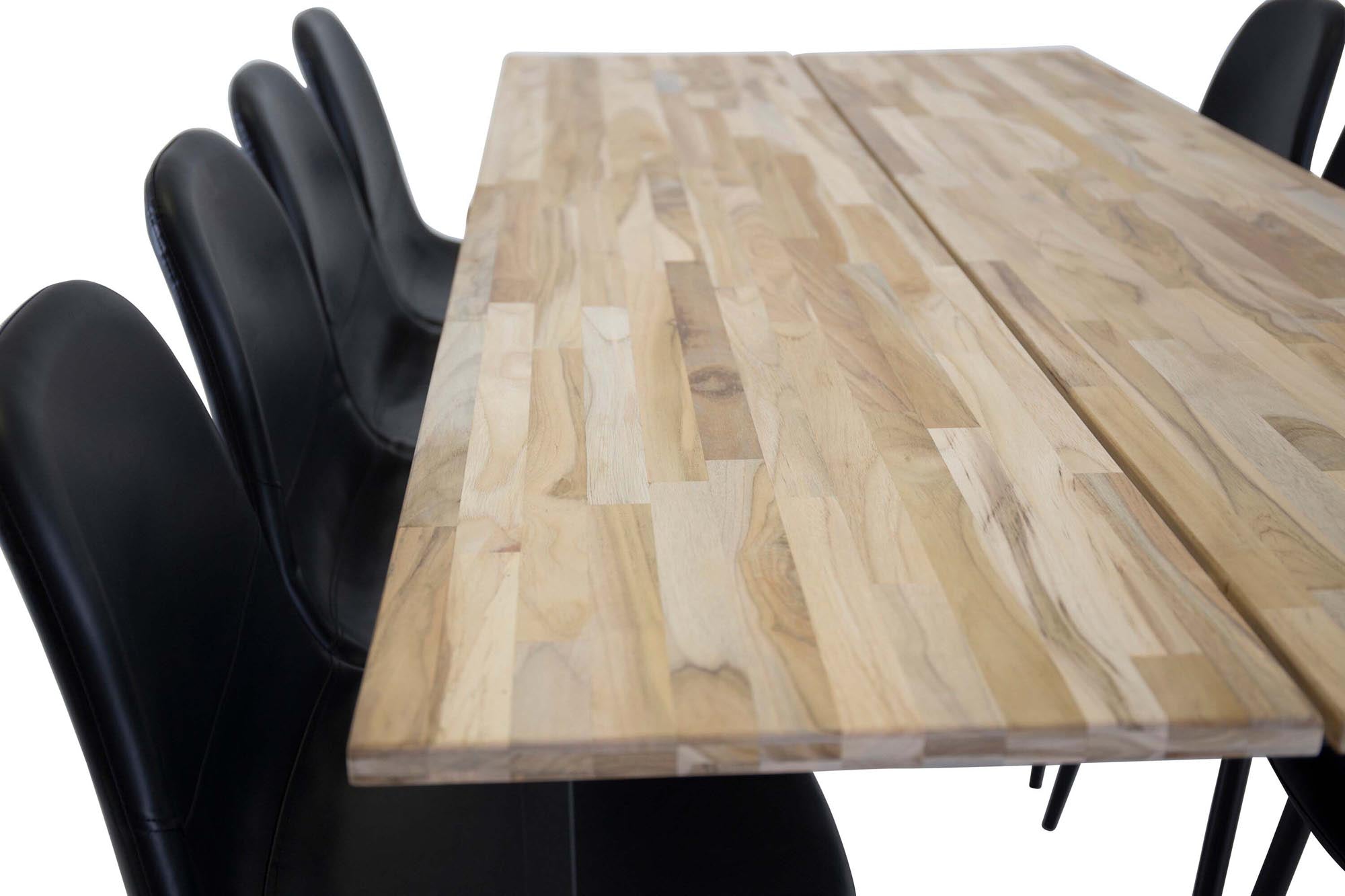 Stilvolles Esszimmerset: 200cm Teakholz-Tisch & 8 komfortable Stühle, ideal für gesellige Abende mit Familie und Freunden.