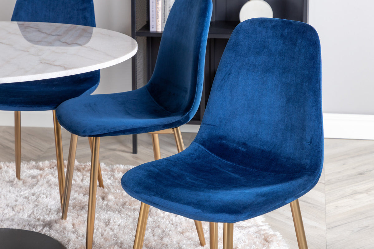 Estelle Esszimmerset + Polar ⌀106cm/6St. in Blau / Gold präsentiert im Onlineshop von KAQTU Design AG. Esszimmerset ist von Venture Home