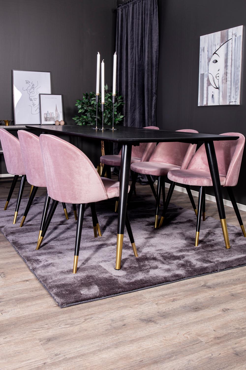 Dipp Esszimmerset + Velvet 180cm/6St. in Schwarz, Altrosa, Gold präsentiert im Onlineshop von KAQTU Design AG. Esszimmerset ist von Venture Home