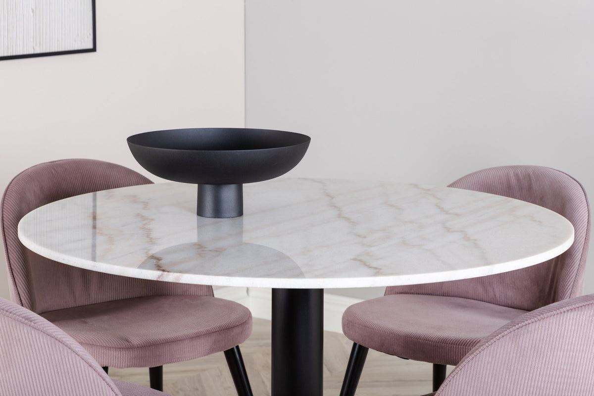 Estelle Esszimmerset + Velvet ⌀106cm in Schwarz, Altrosa präsentiert im Onlineshop von KAQTU Design AG. Esszimmerset ist von Venture Home