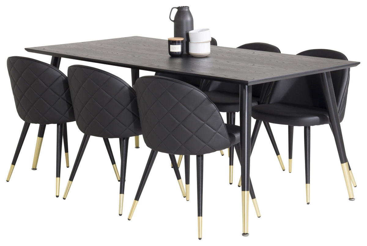 Dipp Esszimmerset + Velvet 180cm/6St. in Schwarz / Altrosa / Gold präsentiert im Onlineshop von KAQTU Design AG. Esszimmerset ist von Venture Home