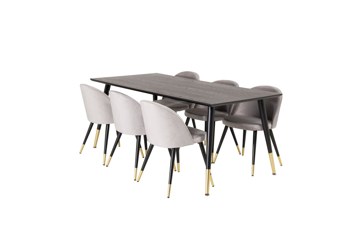 Dipp Esszimmerset + Velvet 180cm/6St. in Schwarz / Gold / Grau präsentiert im Onlineshop von KAQTU Design AG. Esszimmerset ist von Venture Home