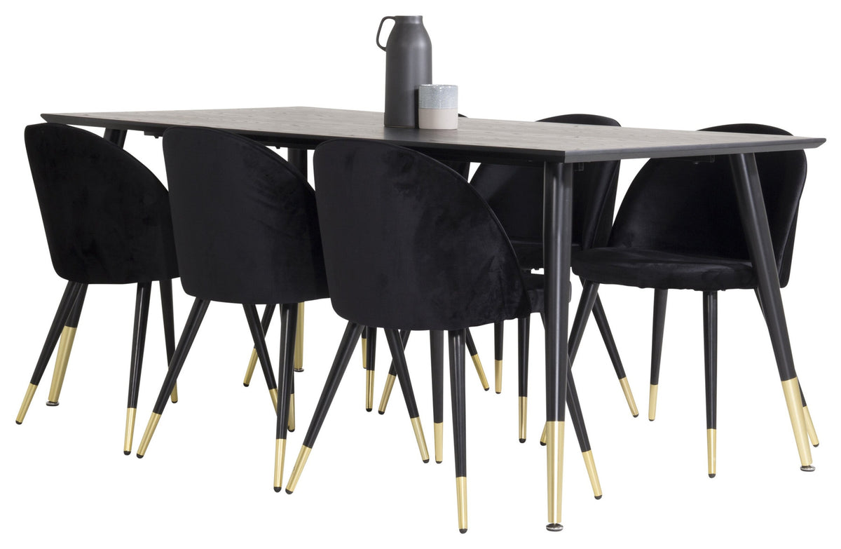 Dipp Esszimmerset + Velvet 180cm/6St. in Schwarz / Gold präsentiert im Onlineshop von KAQTU Design AG. Esszimmerset ist von Venture Home