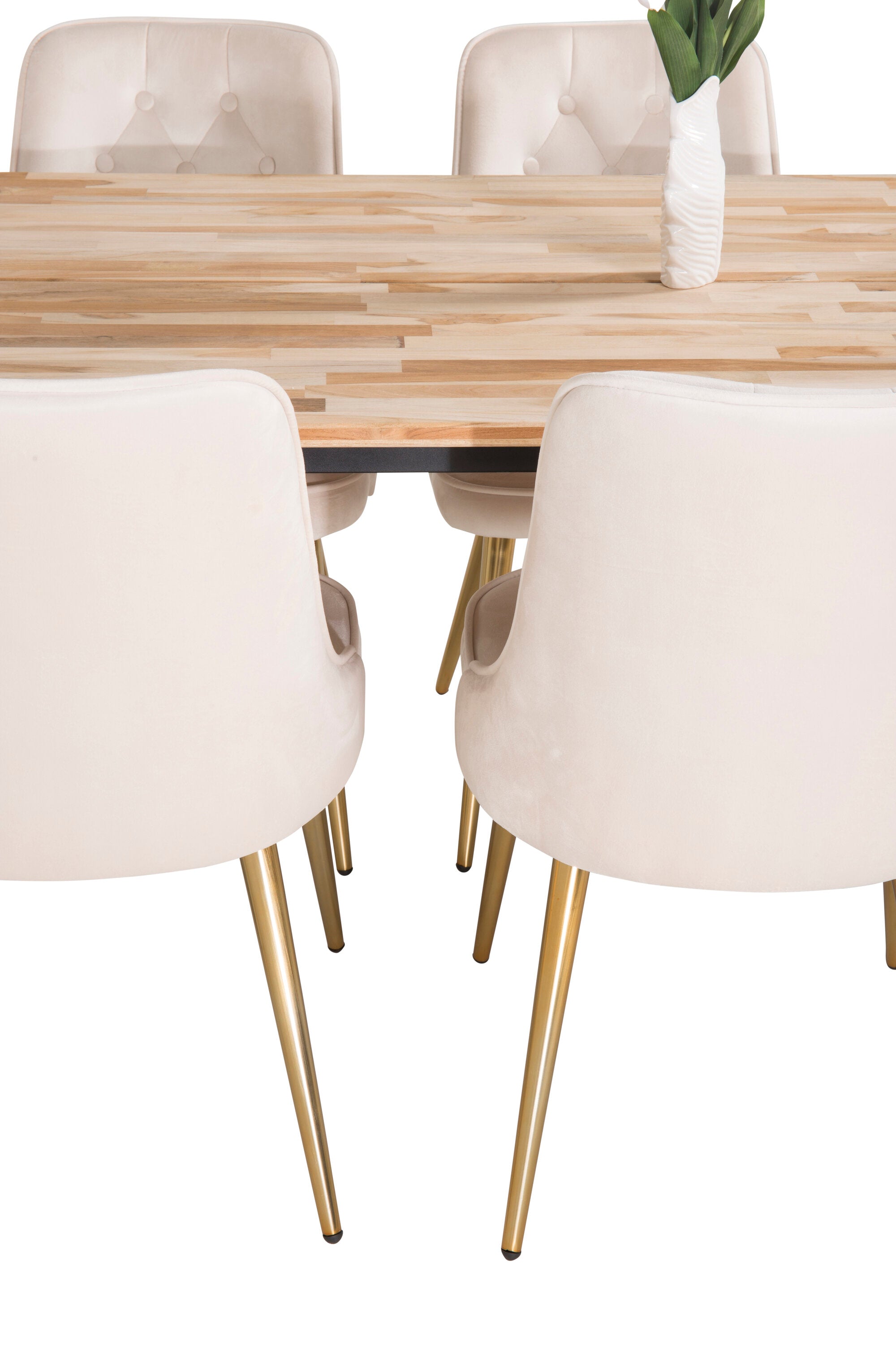 Cirebon Esszimmerset + Velvet Deluxe 200cm/4St. in Beige, Gold präsentiert im Onlineshop von KAQTU Design AG. Esszimmerset ist von Venture Home