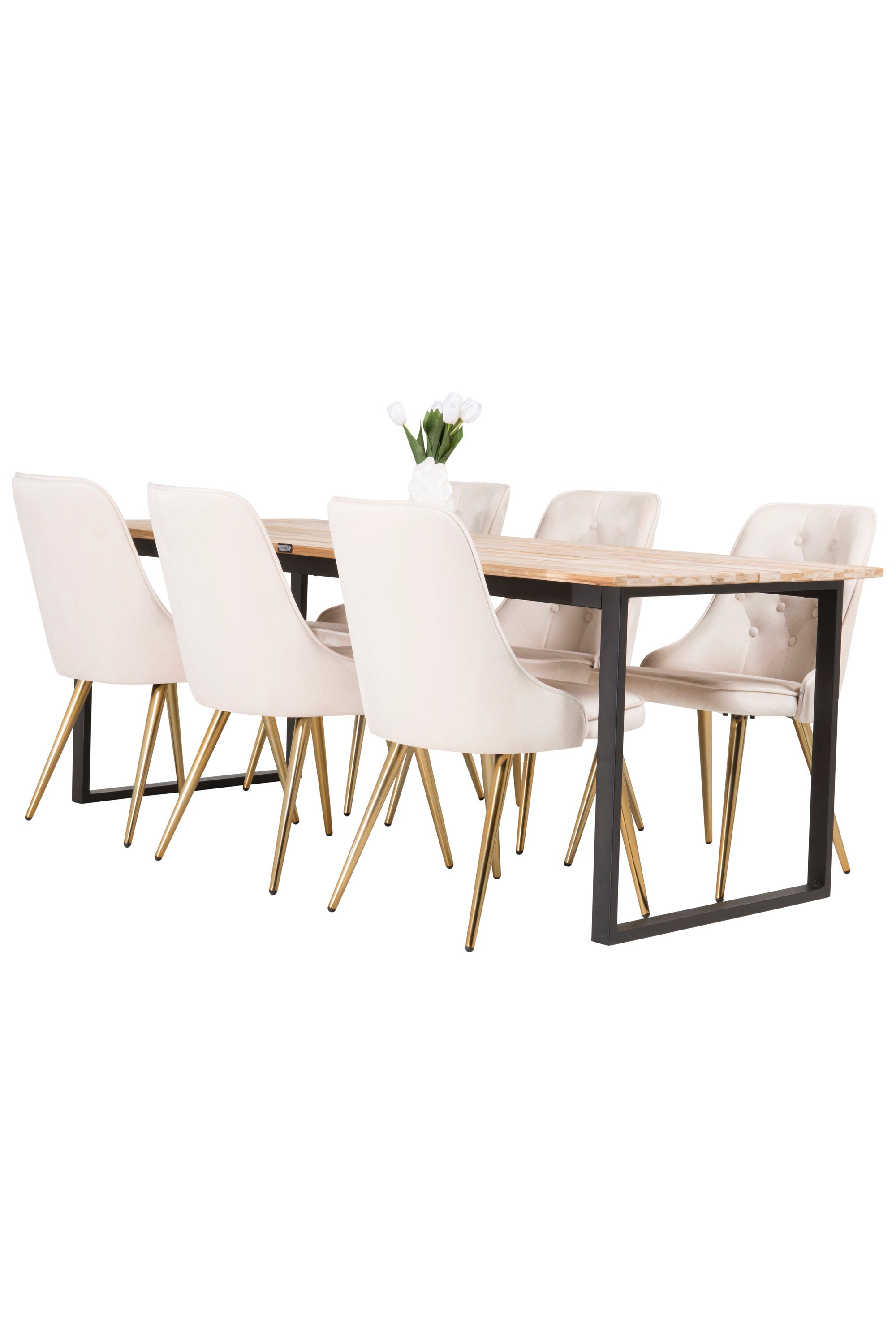 Cirebon Esszimmerset + Velvet Deluxe 200cm/4St. in Beige, Gold präsentiert im Onlineshop von KAQTU Design AG. Esszimmerset ist von Venture Home