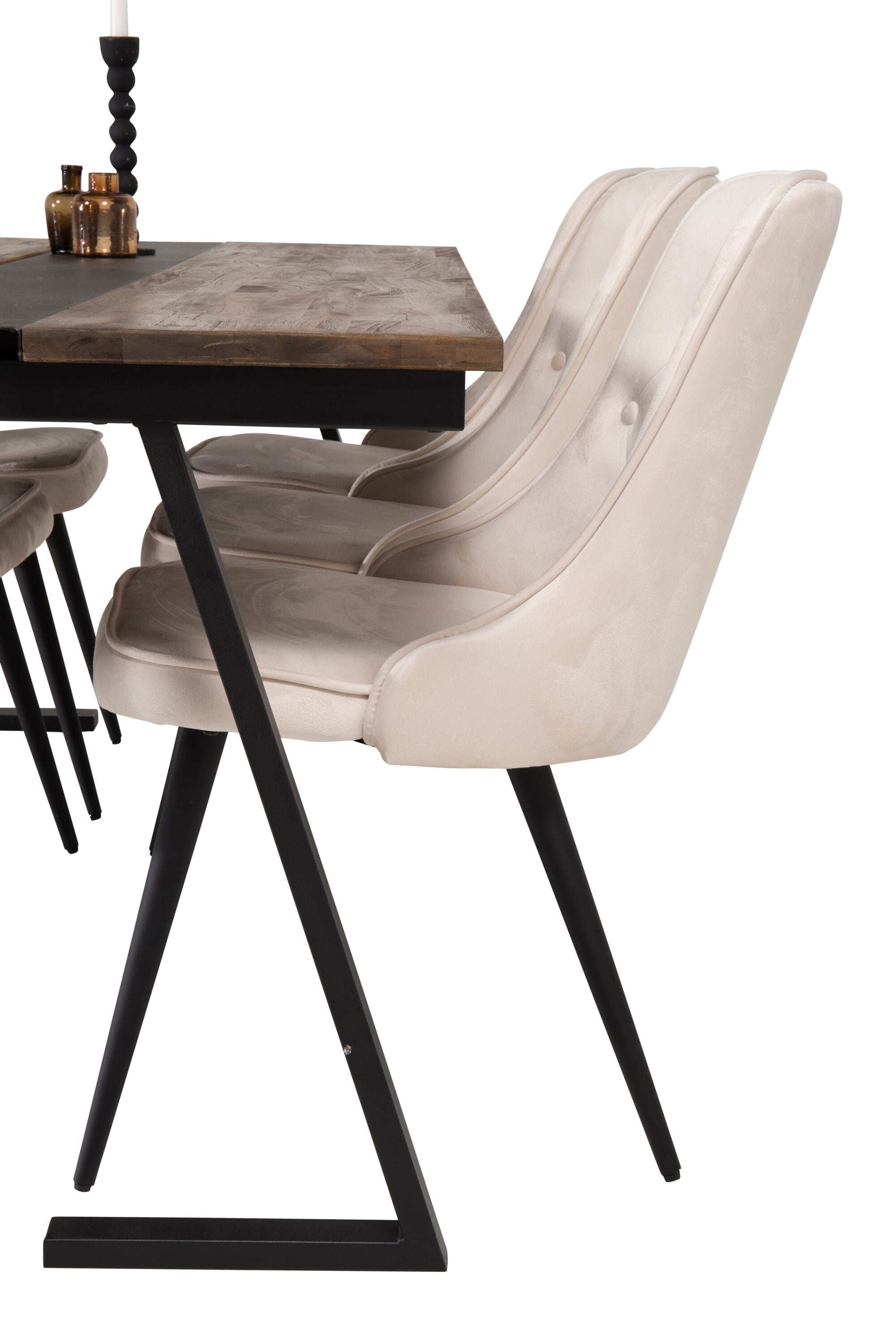 Jakarta Esszimmerset + Velvet Deluxe 200cm/6St. in Beige, Schwarz präsentiert im Onlineshop von KAQTU Design AG. Esszimmerset ist von Venture Home