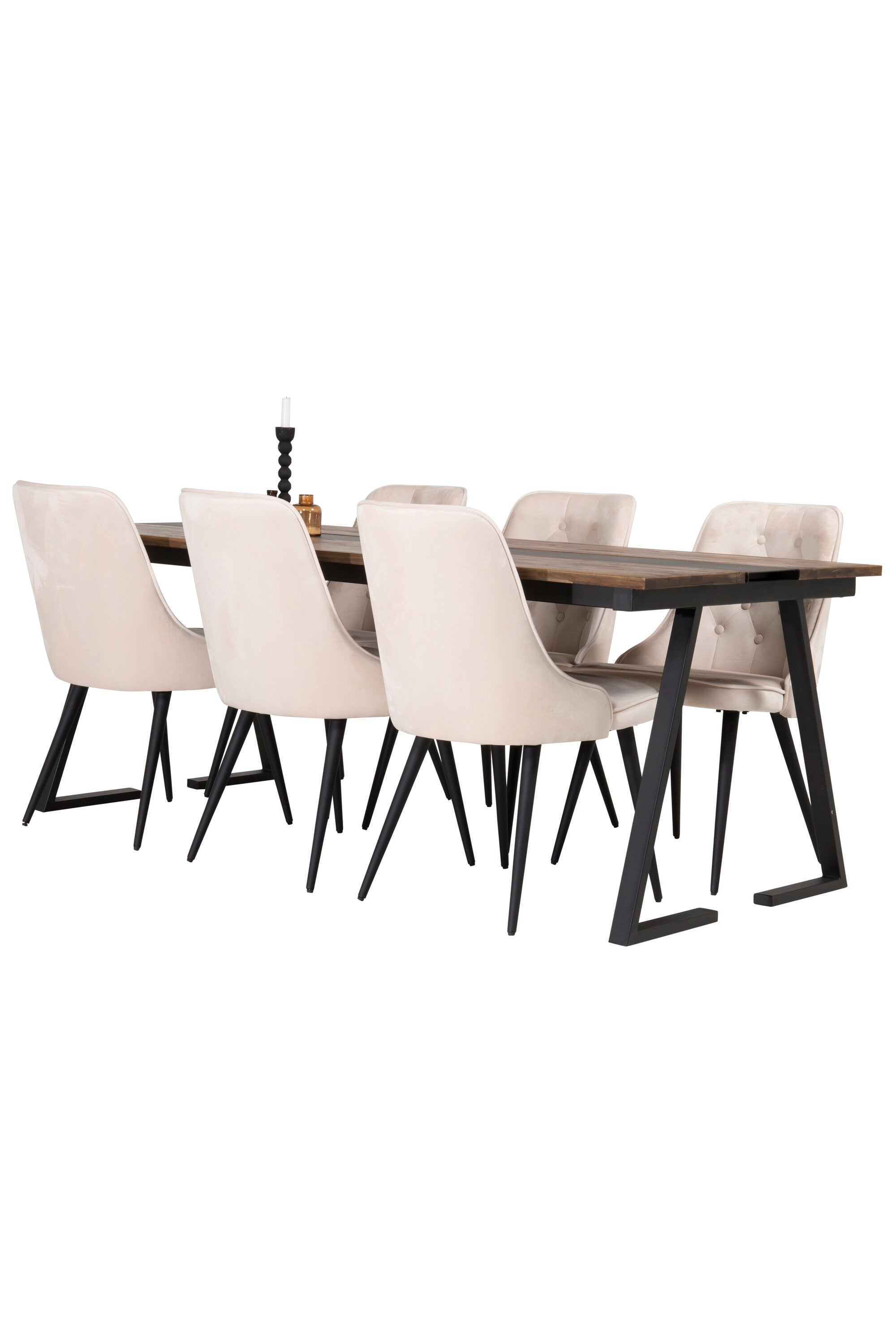 Jakarta Esszimmerset + Velvet Deluxe 200cm/6St. in Beige, Schwarz präsentiert im Onlineshop von KAQTU Design AG. Esszimmerset ist von Venture Home