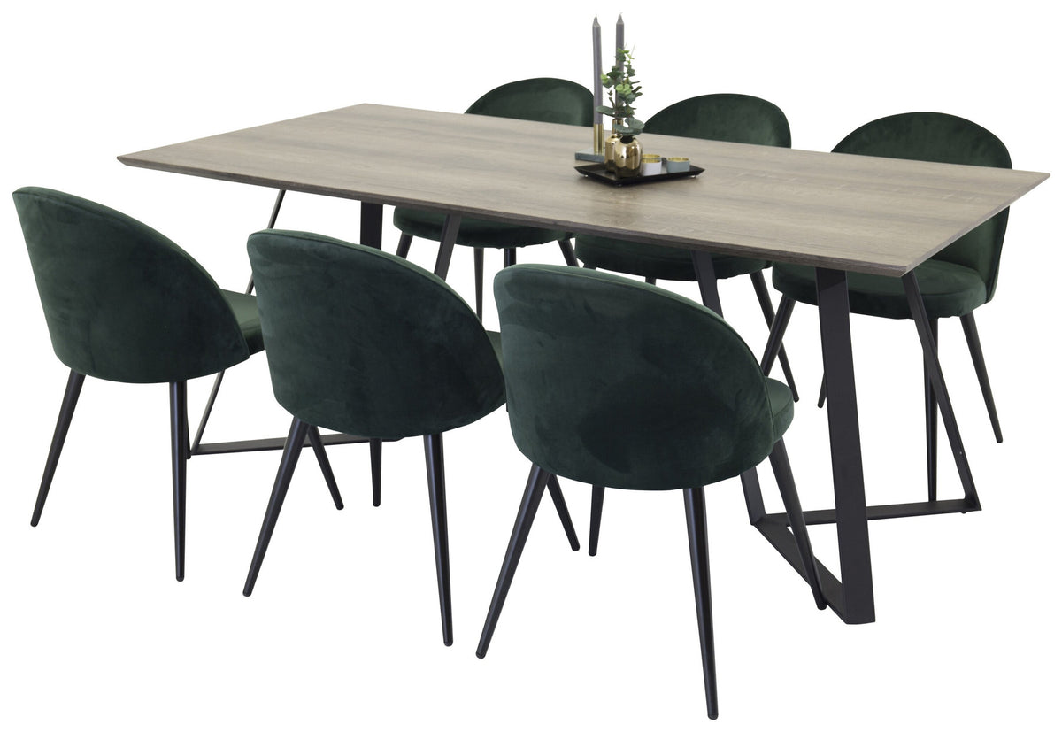Marina Esszimmerset Velvet 180cm/6St. in Grau / Schwarz / Grün präsentiert im Onlineshop von KAQTU Design AG. Esszimmerset ist von Venture Home