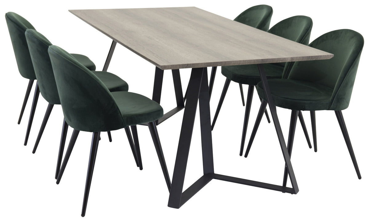 Marina Esszimmerset Velvet 180cm/6St. in Grau / Schwarz / Grün präsentiert im Onlineshop von KAQTU Design AG. Esszimmerset ist von Venture Home
