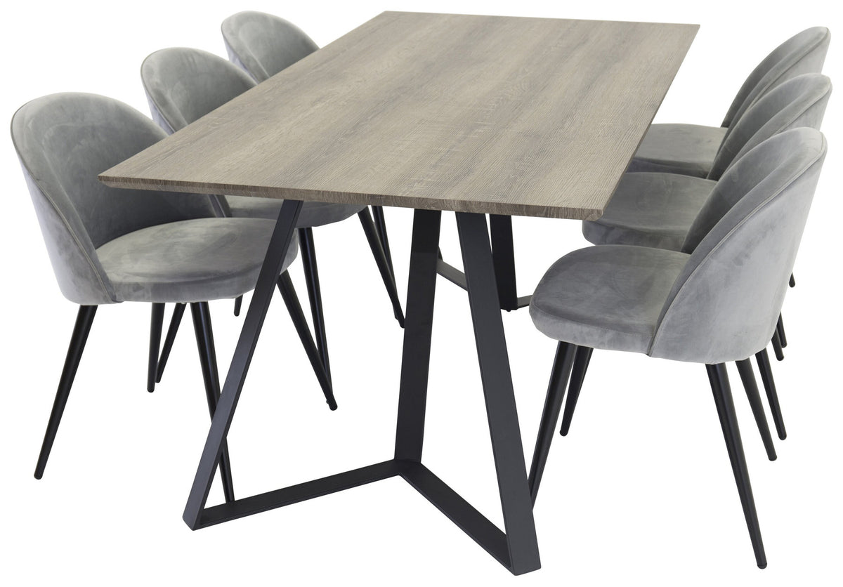 Marina Esszimmerset Velvet 180cm/6St. in Braun / Schwarz / Grau präsentiert im Onlineshop von KAQTU Design AG. Esszimmerset ist von Venture Home