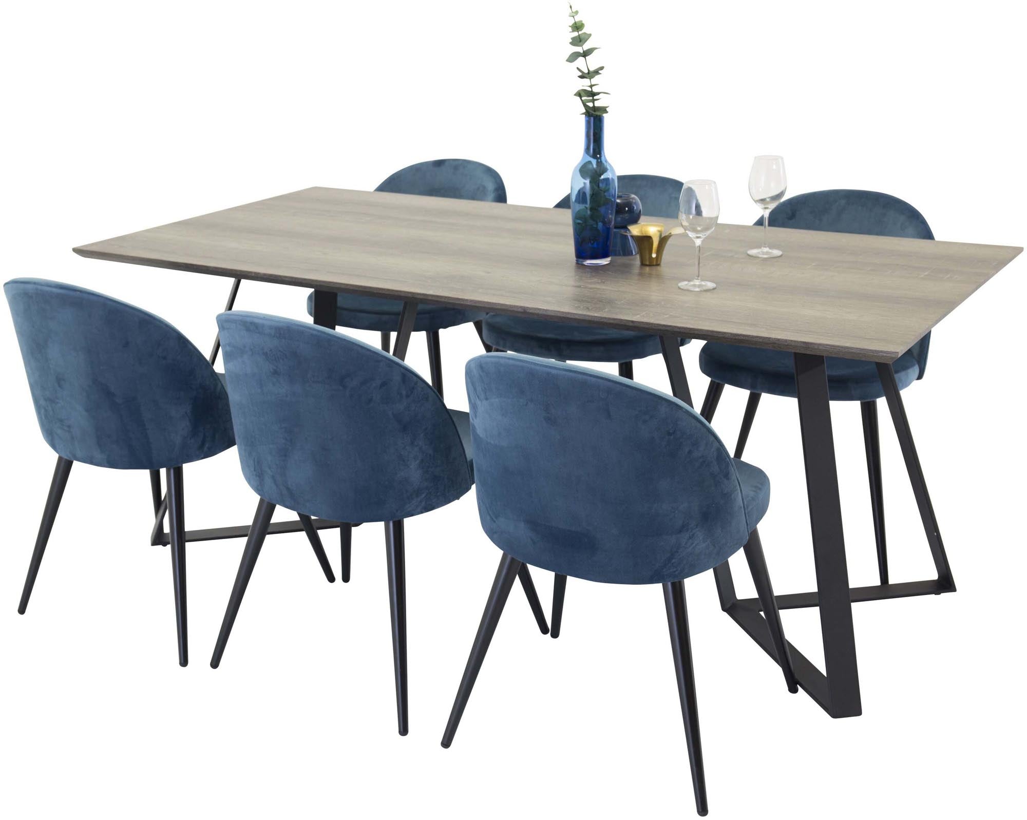 Marina Esszimmerset Velvet: Moderner Esstisch für 6 Personen mit luxuriösen Stühlen. Perfekt für festliche Anlässe und gemütliche Zusammenkünfte.