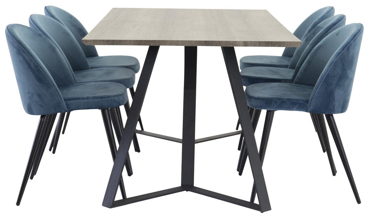 Marina Esszimmerset Velvet 180cm/6St. in Schwarz Blau präsentiert im Onlineshop von KAQTU Design AG. Esszimmerset ist von Venture Home