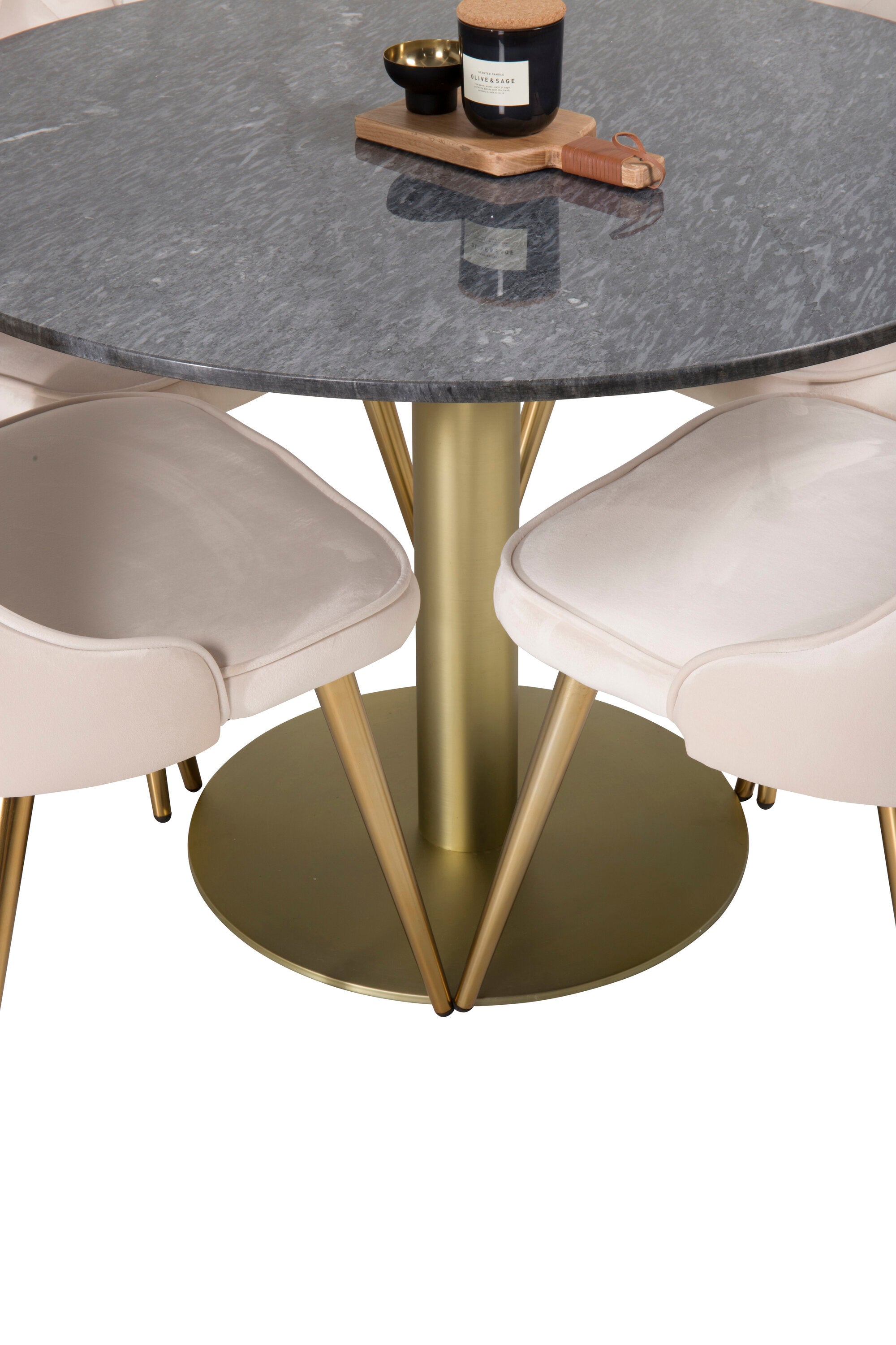 Estelle Esszimmerset + Velvet Deluxe ⌀106cm/4St. in Schwarz / Gold / Beige präsentiert im Onlineshop von KAQTU Design AG. Esszimmerset ist von Venture Home