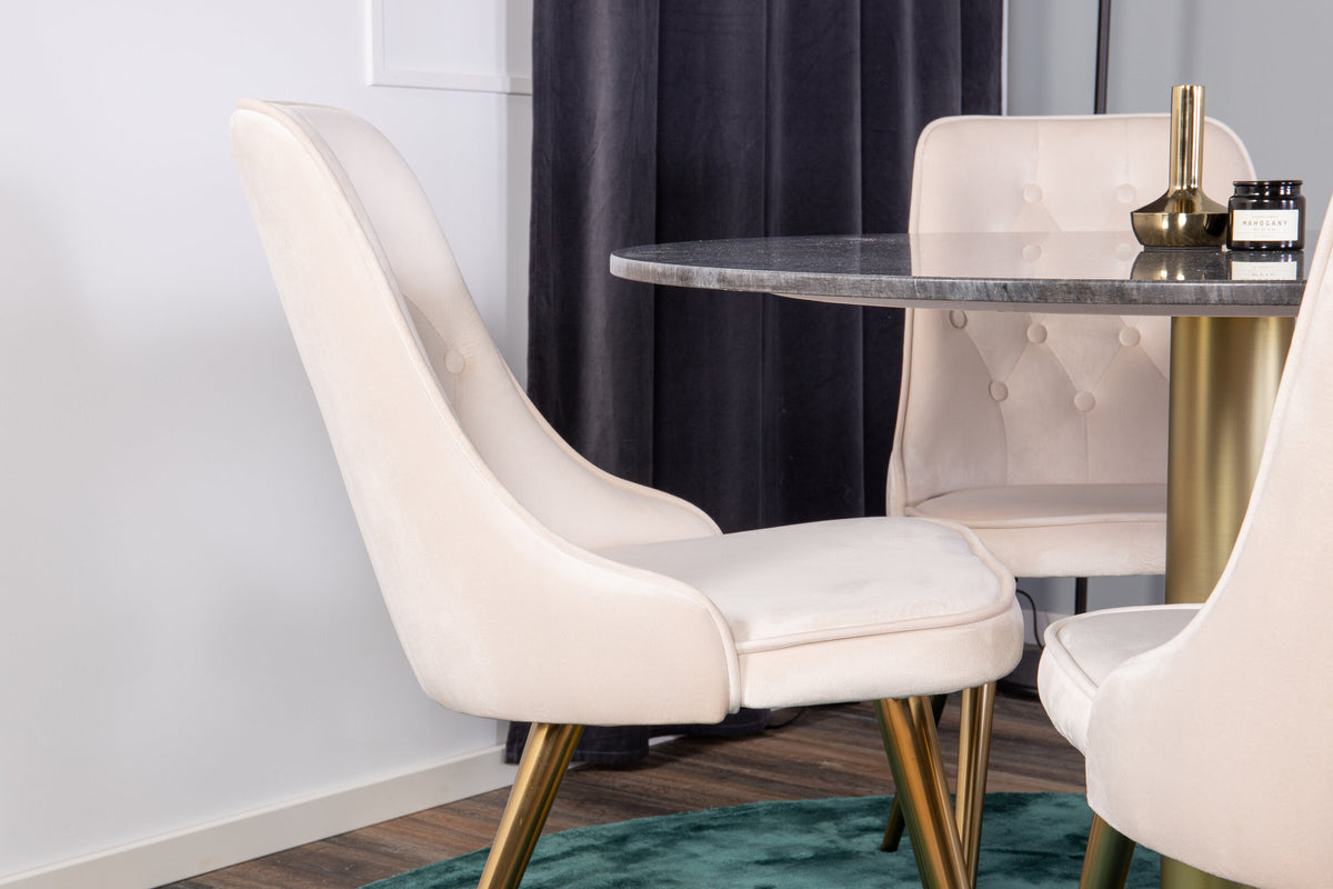 Estelle Esszimmerset + Velvet Deluxe ⌀106cm/4St. in Schwarz / Gold / Beige präsentiert im Onlineshop von KAQTU Design AG. Esszimmerset ist von Venture Home