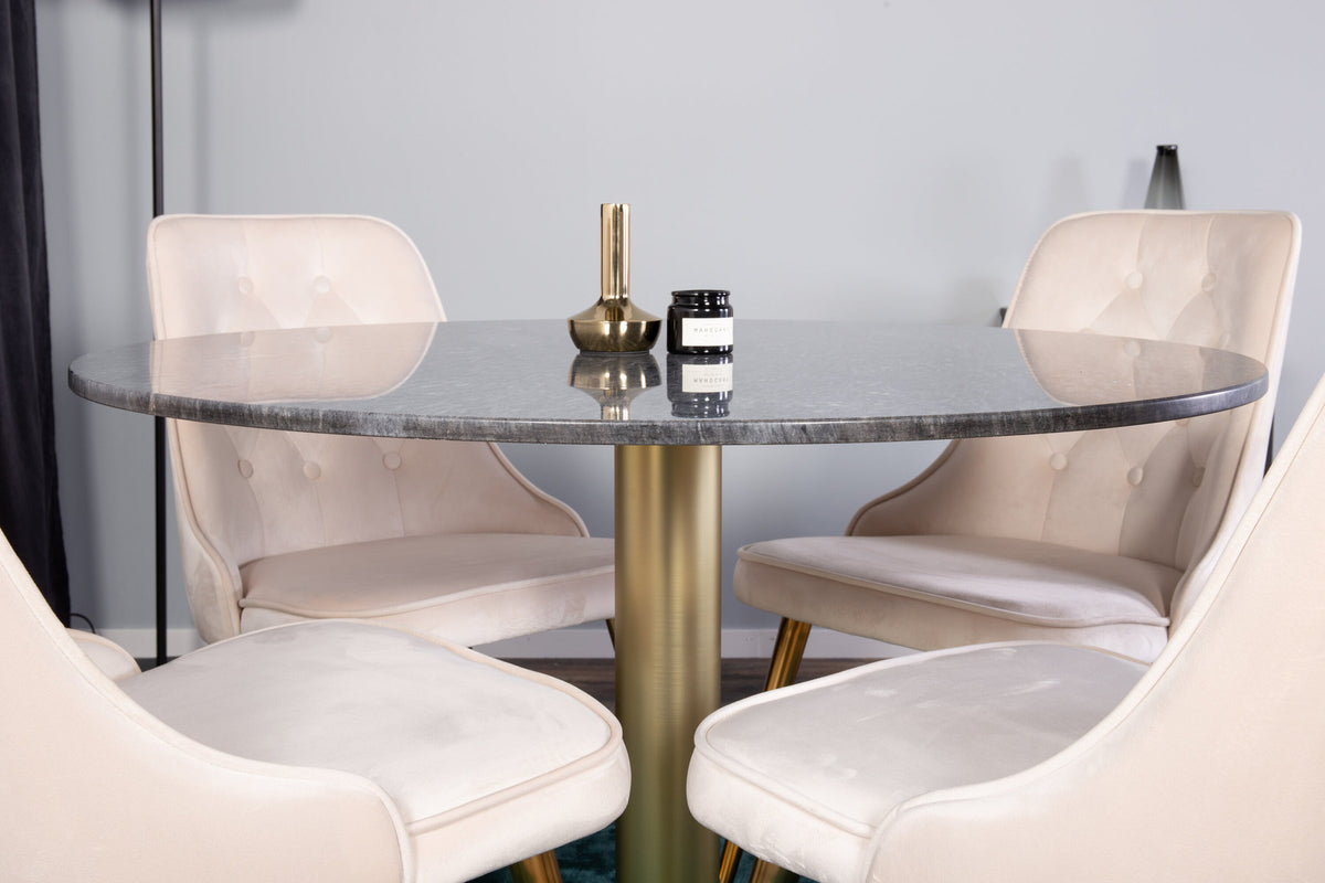 Estelle Esszimmerset + Velvet Deluxe ⌀106cm/4St. in Schwarz / Gold / Beige präsentiert im Onlineshop von KAQTU Design AG. Esszimmerset ist von Venture Home