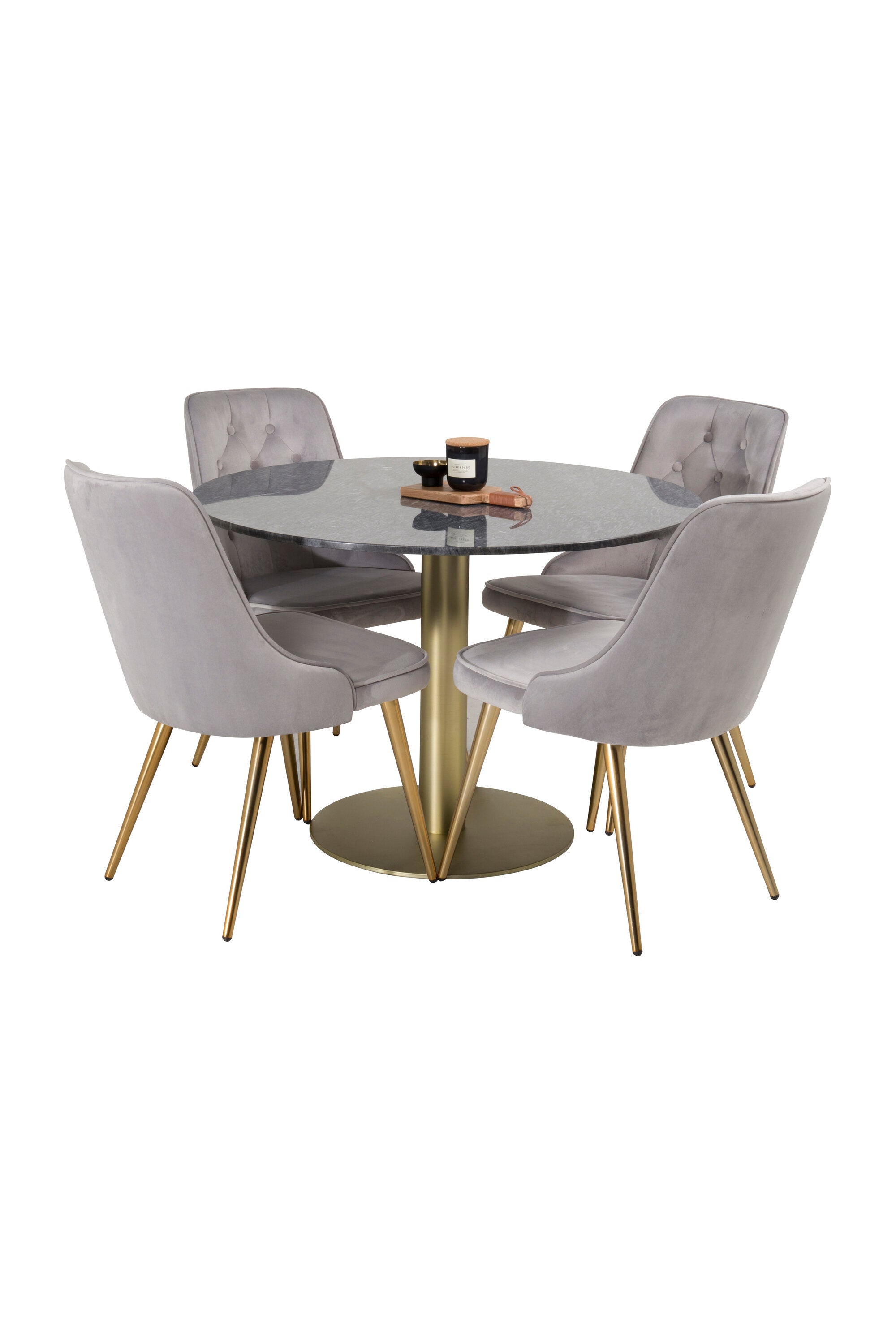 Estelle Esszimmerset + Velvet Deluxe ⌀106cm/4St. in Gold präsentiert im Onlineshop von KAQTU Design AG. Esszimmerset ist von Venture Home
