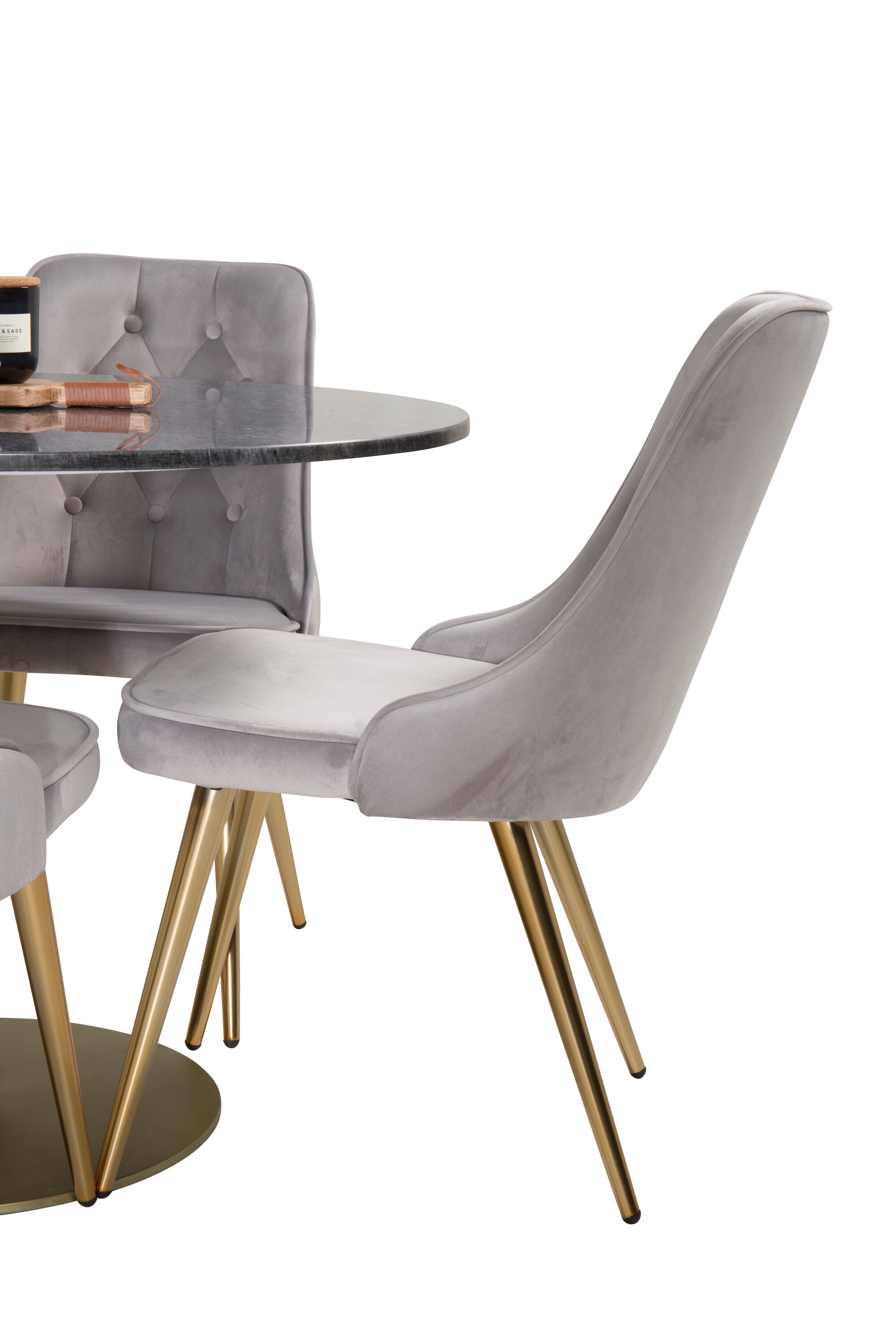 Estelle Esszimmerset + Velvet Deluxe ⌀106cm/4St. in Gold präsentiert im Onlineshop von KAQTU Design AG. Esszimmerset ist von Venture Home
