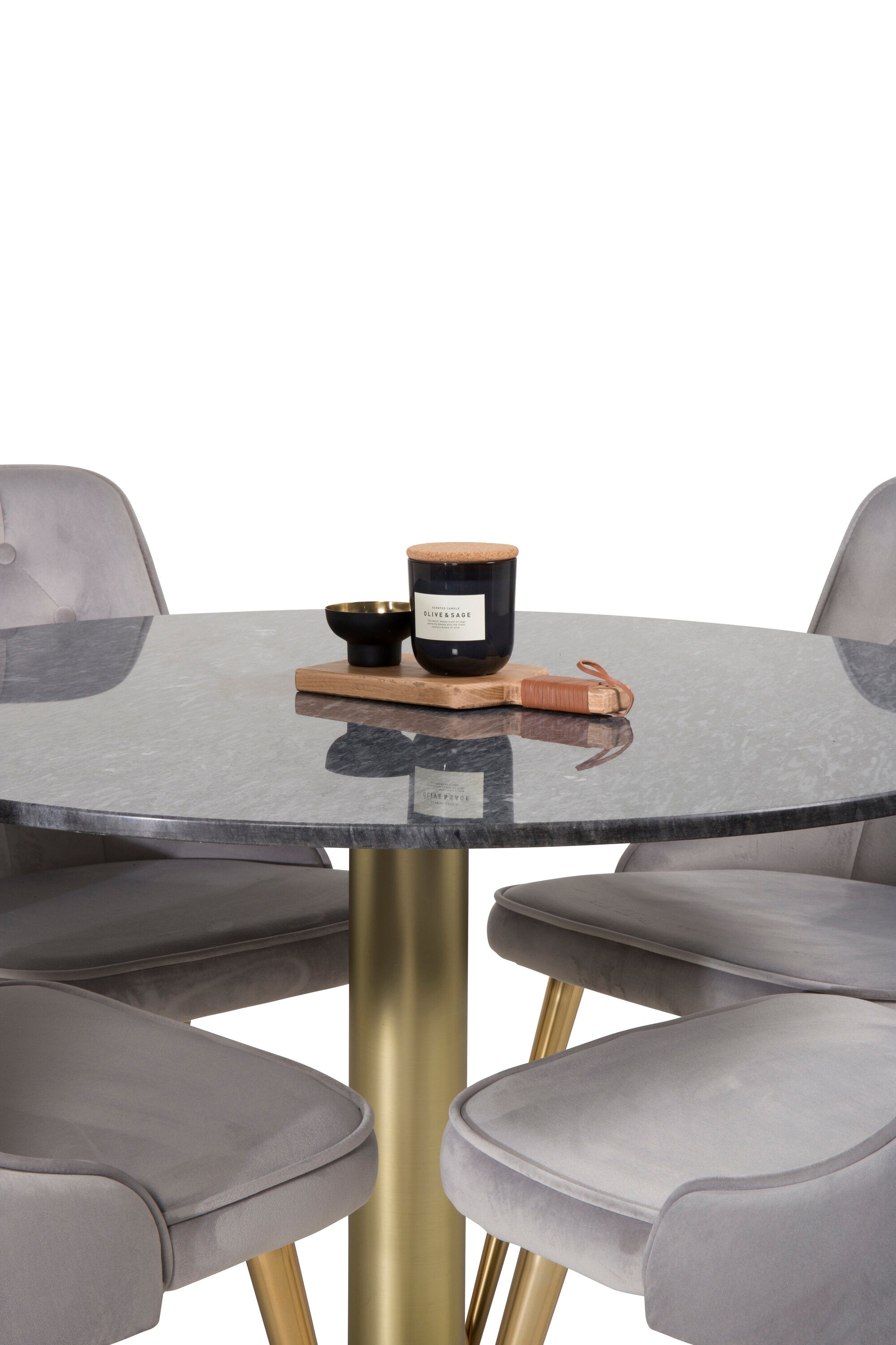 Estelle Esszimmerset + Velvet Deluxe ⌀106cm/4St. in Gold präsentiert im Onlineshop von KAQTU Design AG. Esszimmerset ist von Venture Home